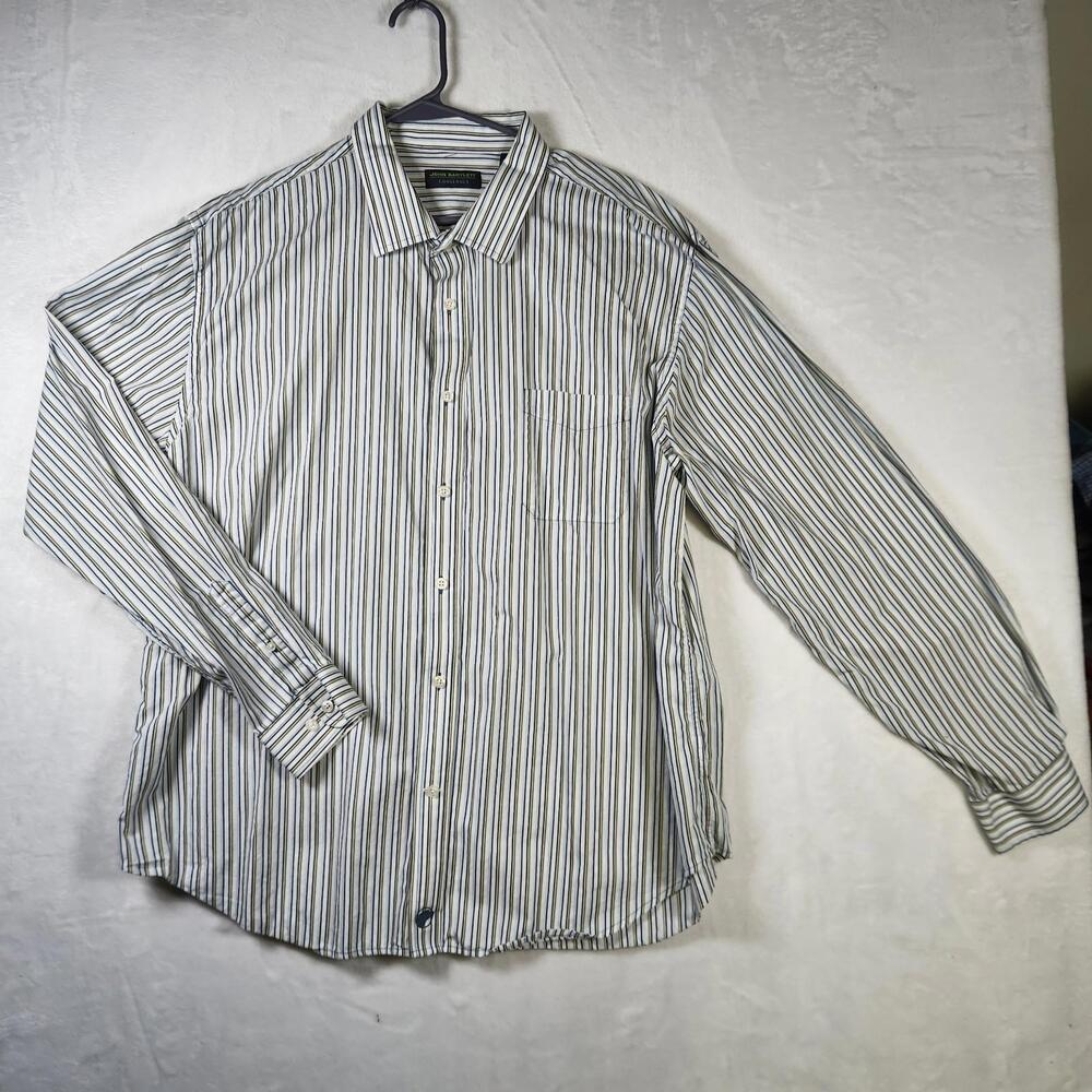 John Bartlett Consensus Mens XXL Stripe Shirt Blue‎ Green White Cotton LS